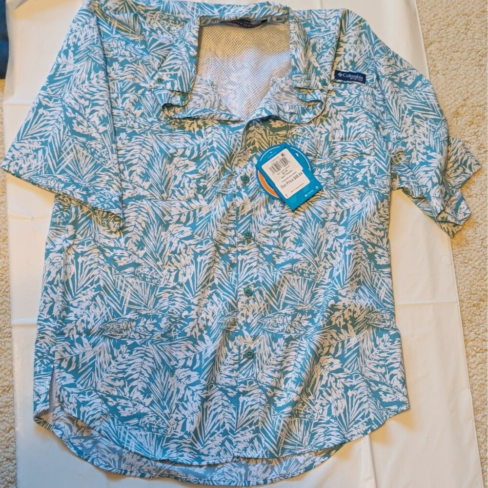 Columbia PFG Super Tamiami UPF 40 Fish Print Blue/White Men’s S/P Shirt